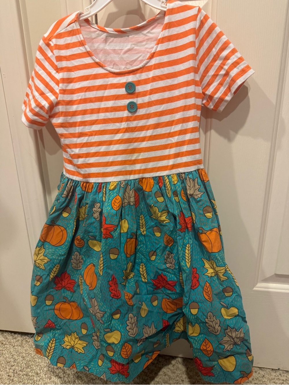 Girls' Eleanor Rose Orange & Teal Autumn Stripe Dress